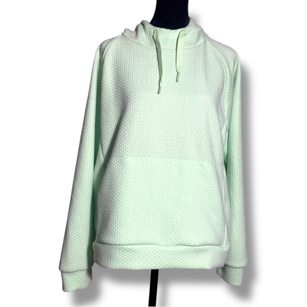 Lively Mint Green Quilted Long Sleeve Lightweight Front Pocket Hooded Sweatshirt - Picture 2 of 15